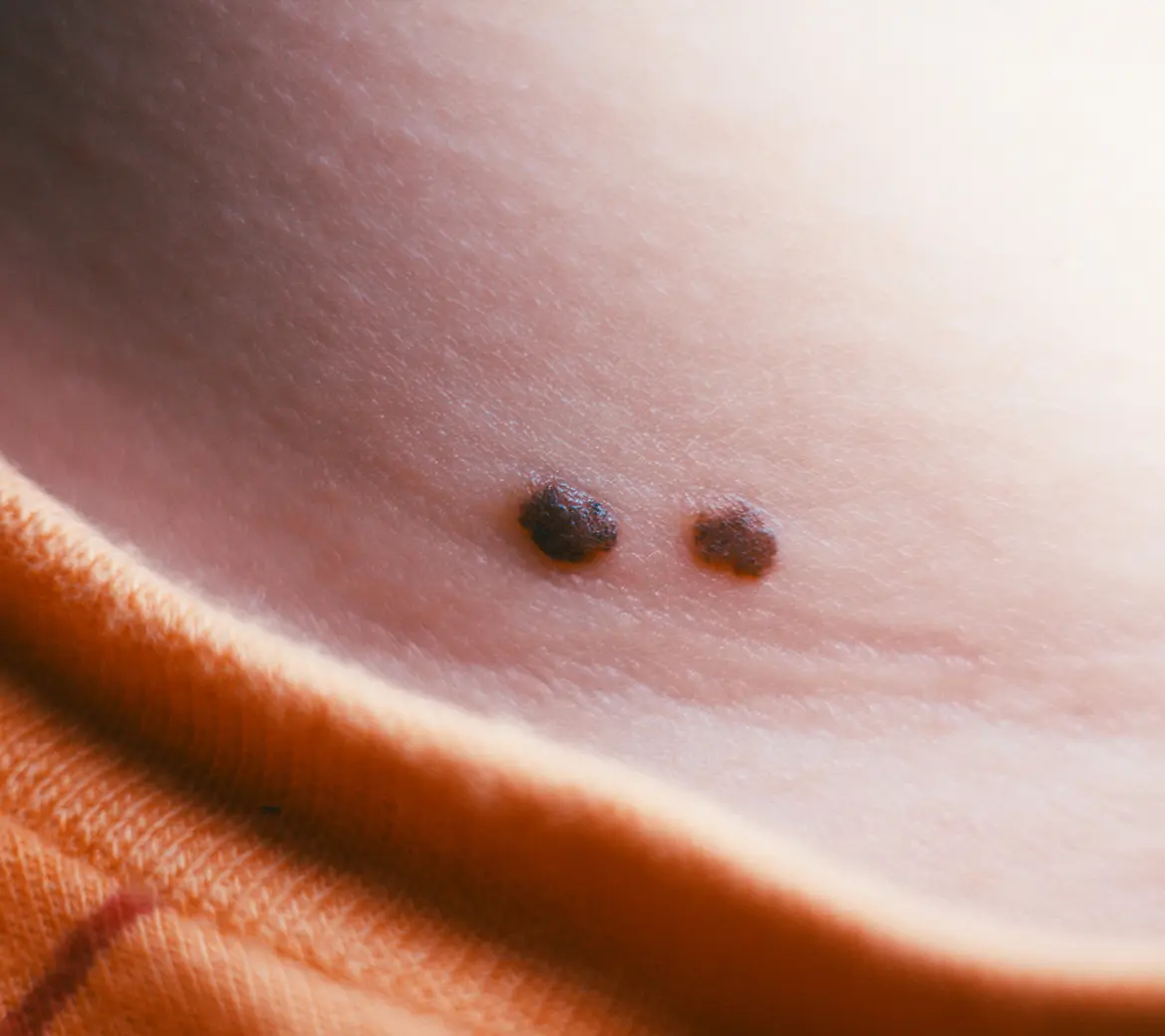 Two moles on human skin